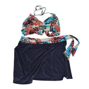 Vintage Y2K Body I.D. Womens Sz M Bikini Top and Coverup Red White Blue Floral